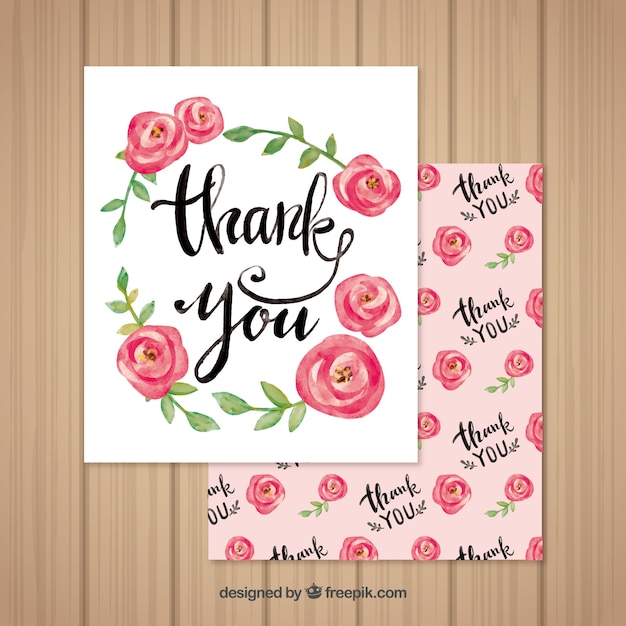 Free Vector | Pretty thank you card of watercolor roses