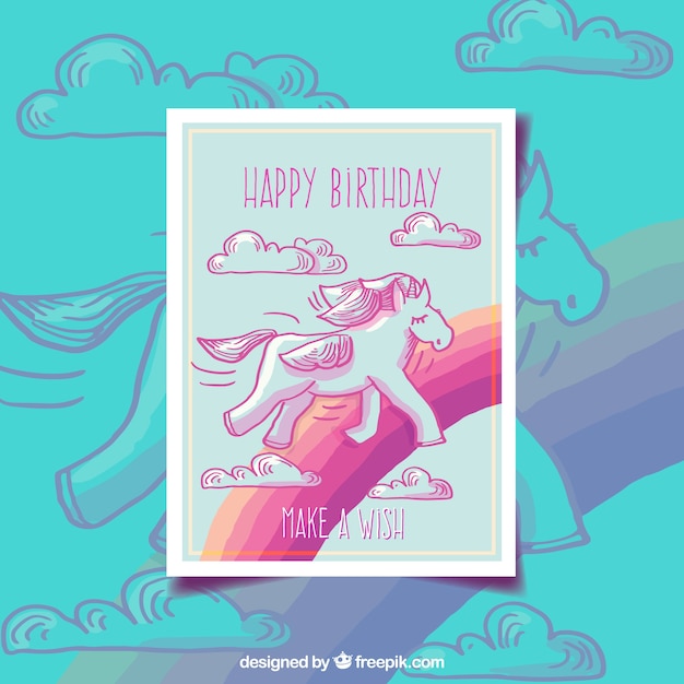 Download Pretty unicorn and rainbow birthday card Vector | Free ...