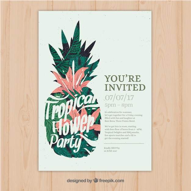 Free Vector Pretty Vintage Tropical Party Invitation With Pineapple