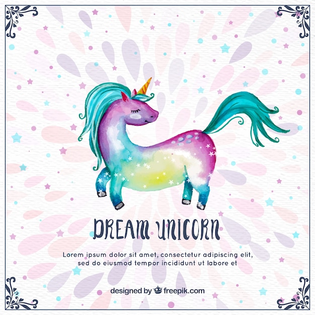 Pretty Watercolor Colorful Unicorn Background Free Vector
