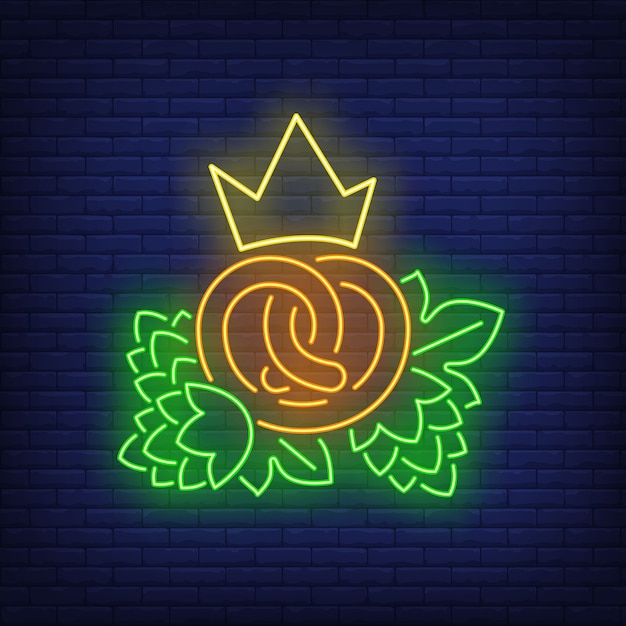 Pretzel with crown and hop cones neon sign Vector | Free Download