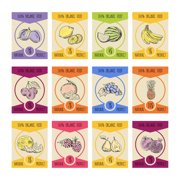 Premium Vector | Price cards with different fruits illustrations in ...