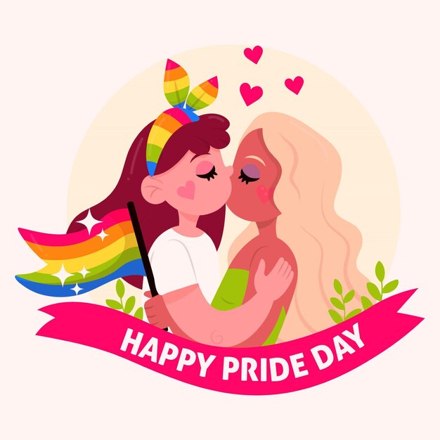 Free Vector Pride Day Concept Illustrated With Girls Kissing