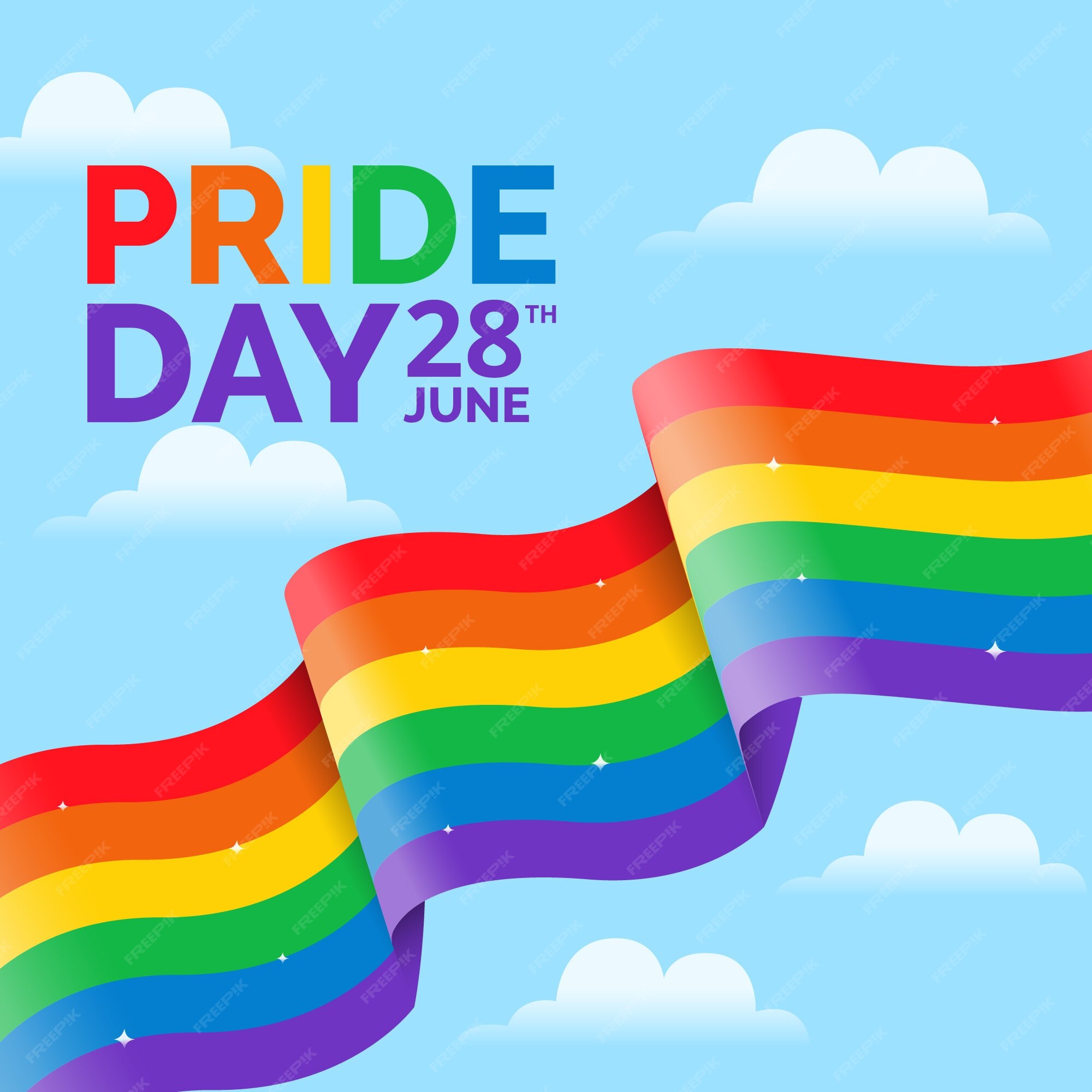 Free Vector Pride Day Flag Ribbon Background With Clouds 