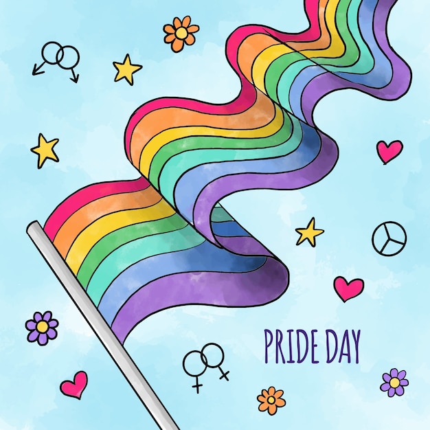 Pride day hand drawn style flag Free Vector