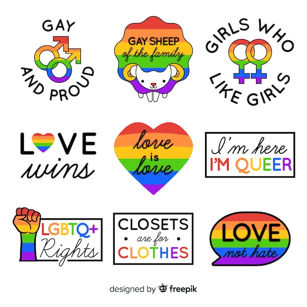 pride day labels collection free vector