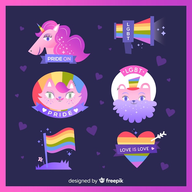 Pride day labels collection Free Vector