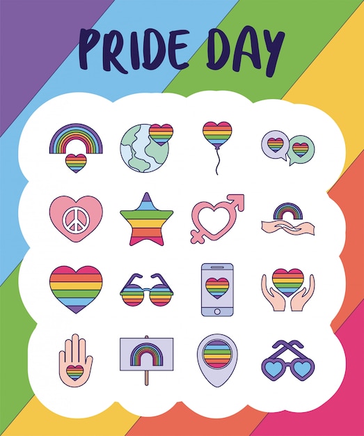 Premium Vector | Pride day and lgtbi fill style icon set