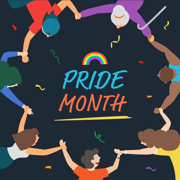 Free Vector Pride month banner with lgbtq people holding each other