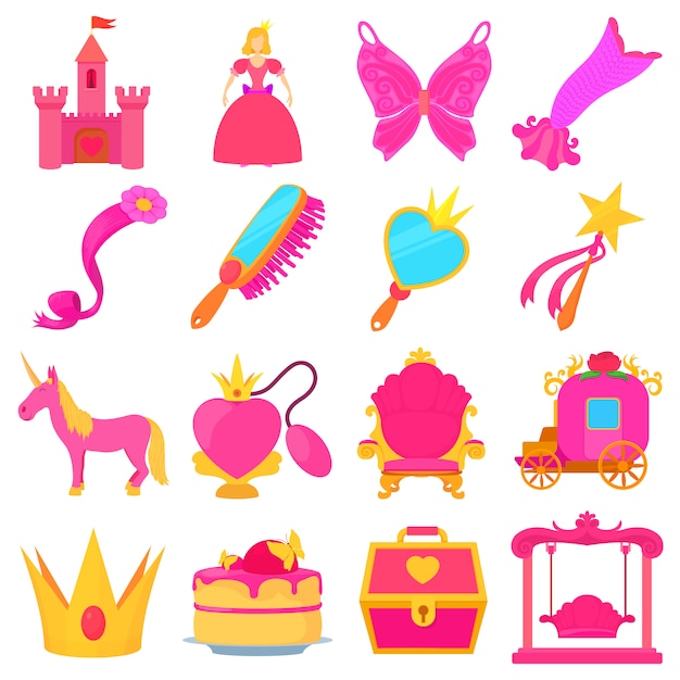 Premium Vector | Princess accessories icons set