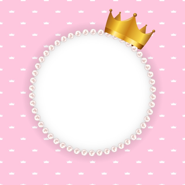 Download Premium Vector | Princess crown circle frame with pearls