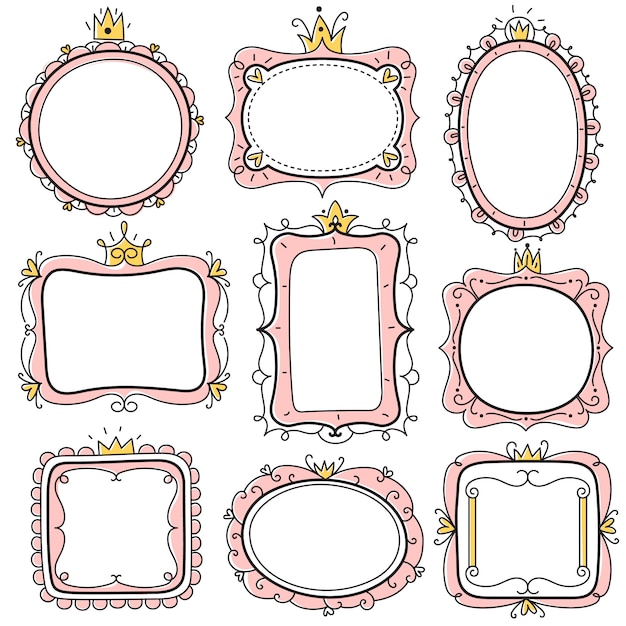 Premium Vector | Princess frames. pink cute floral mirror frames with ...