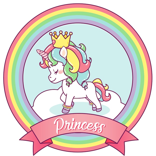 Premium Vector Princess Unicorn On A Rainbow Frame