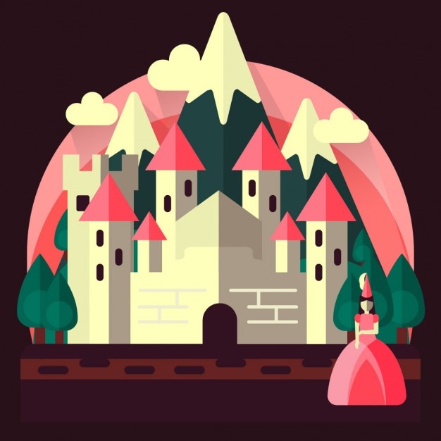 Princess With Castle In Flat Design Free Vector