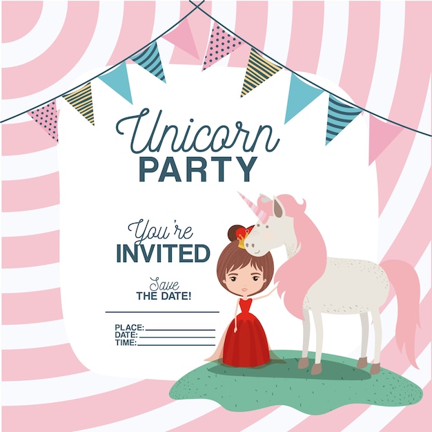 Download Princess with unicorn invitation card | Premium Vector