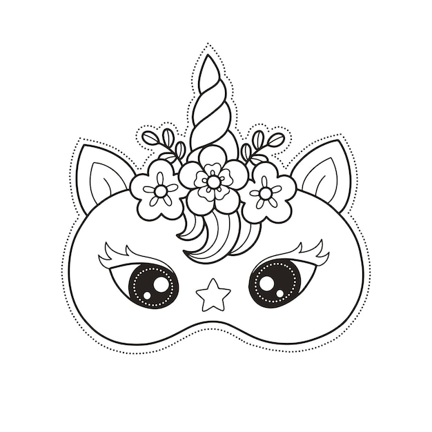 Premium Vector | Print and color unicorn face mask for craft and diy ...