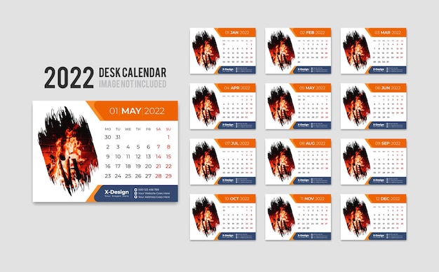 Premium Vector Print Ready Desk Calendar Template For 2022 Year Week Starts On Monday 9253