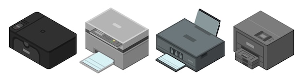 Printer icon set, isometric style Premium Vector