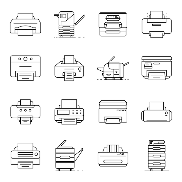 Printer icon set. outline set of printer vector icons Premium Vector