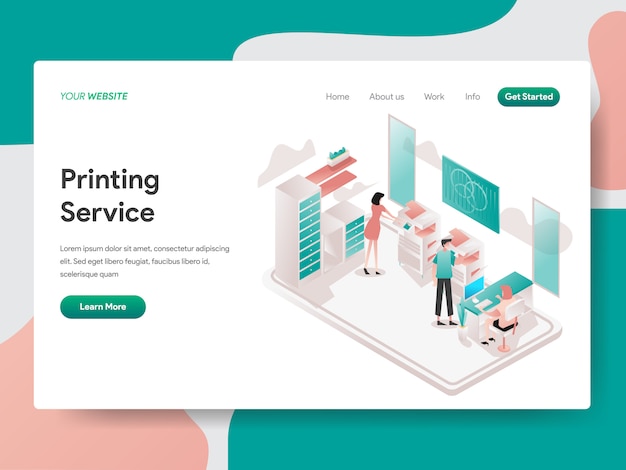Printing service isometric for website page Premium Vector