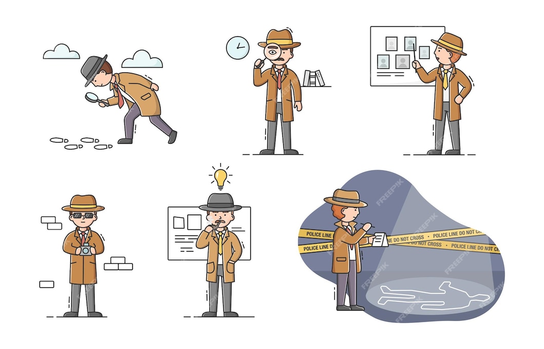 Premium Vector Private detective concept. set of young cartoon