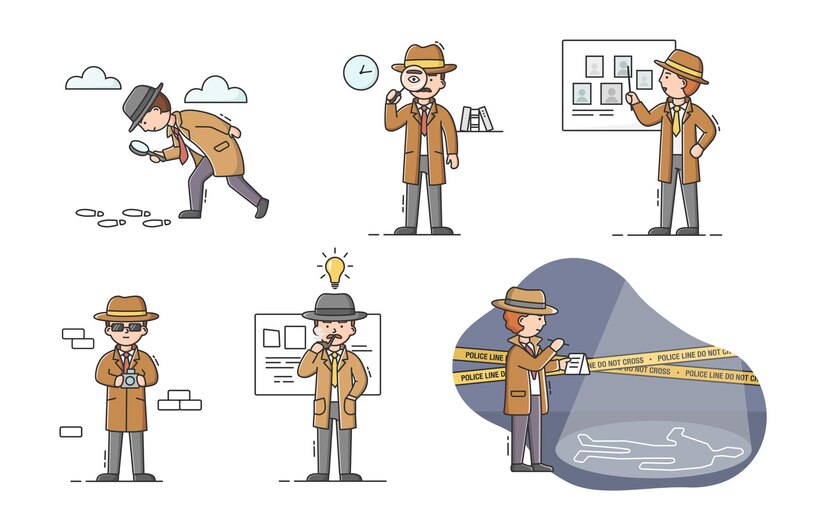 Premium Vector | Private detective concept. set of young cartoon