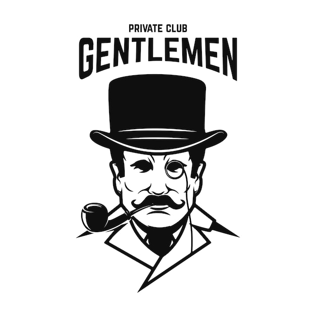 Premium Vector Private Gentlemen Club Gentleman In Retro Hat And With Smoking Pipe Illustration 8962