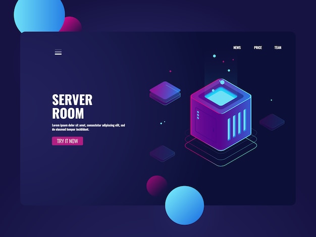 Processing big data, server room datacenter, cloud storage service, database connection Free Vector