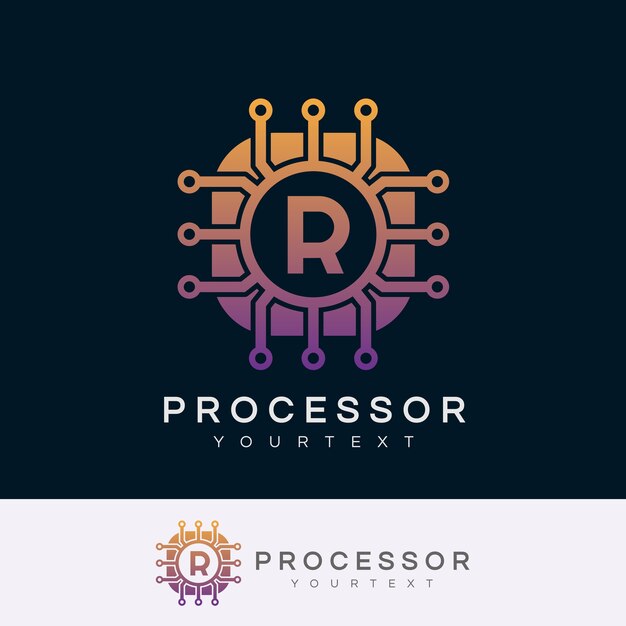 Processor initial letter r logo design Premium Vector