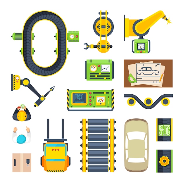 Download Production line elements icon set | Free Vector