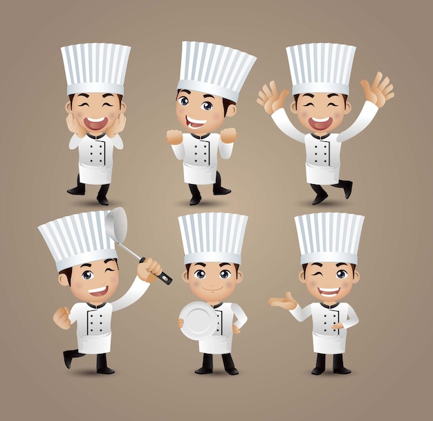 Premium Vector | Profession - chef with different poses