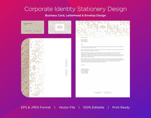  Professional business card, letterhead and envelop design template