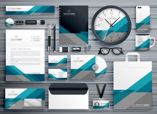 Professional business stationery design made with geometric shape Premium Vector