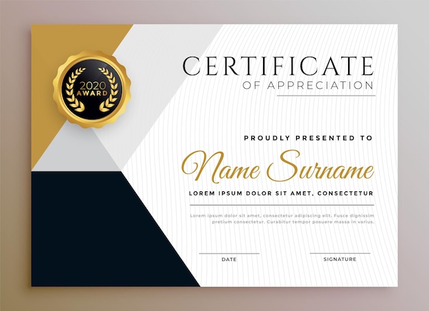 Free Vector Professional Certificate Of Appreciation Golden Template