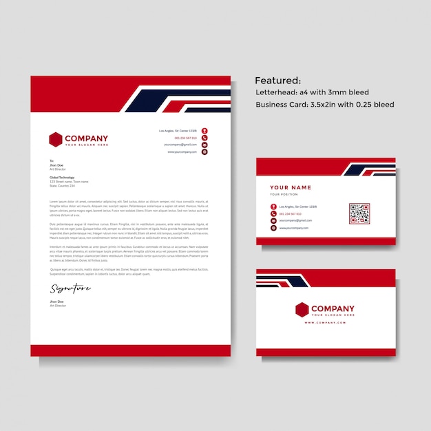 Professional creative letterhead and business card Premium Vector