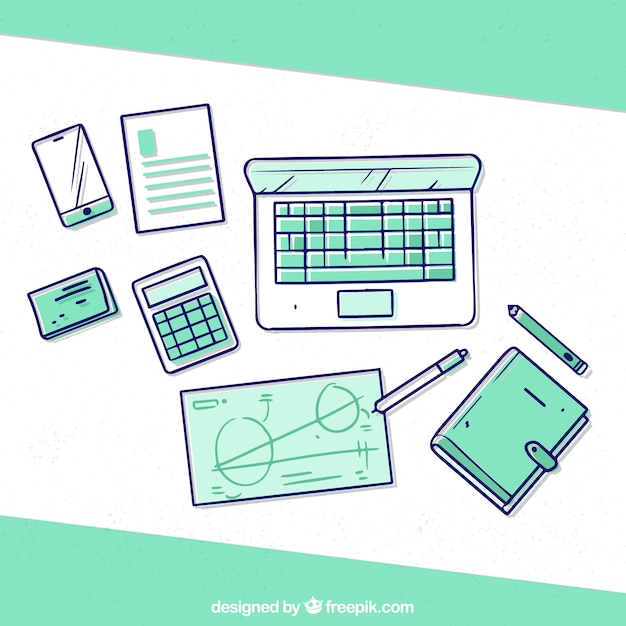 Professional desk with hand drawn style | Free Vector