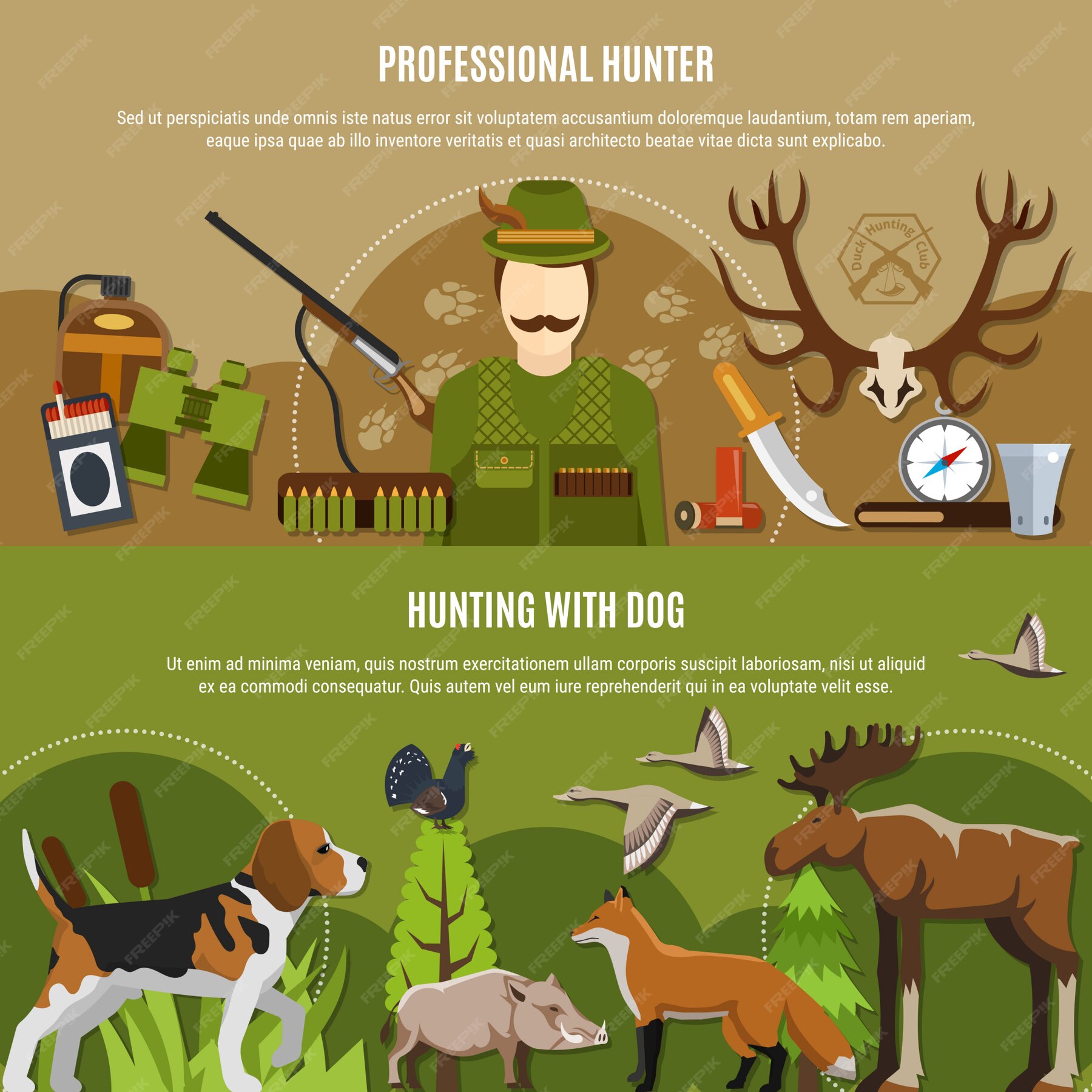 Free Vector | Professional hunter banners set