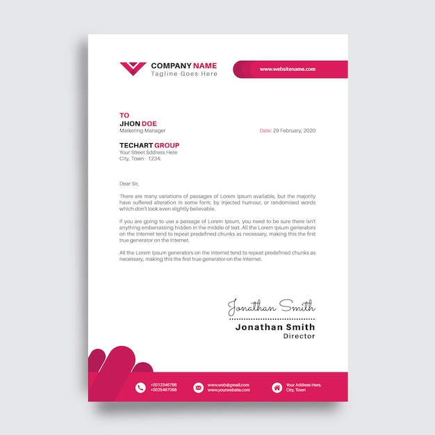 Professional letterhead design template with red shapes | Premium Vector