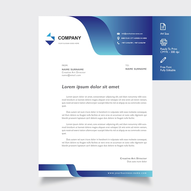 Professional letterhead template with shape blues on color ...
