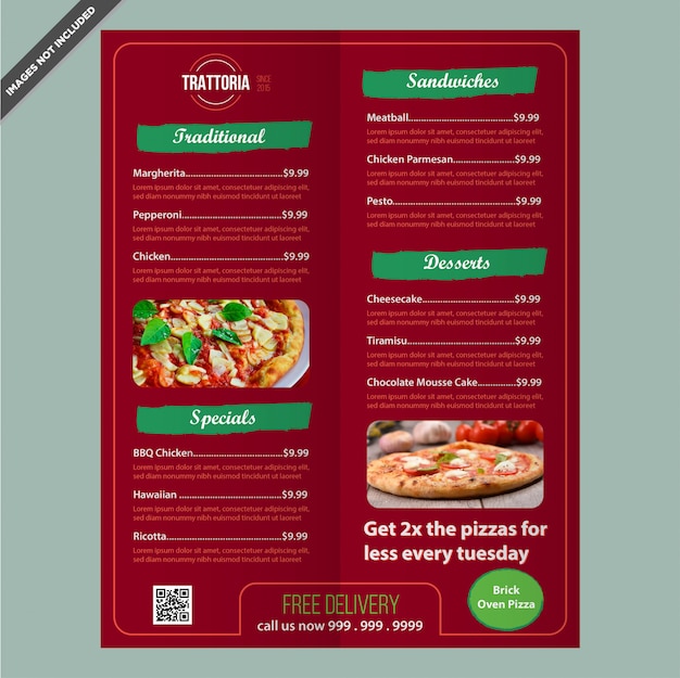 Premium Vector | Professional pizza place menu template design