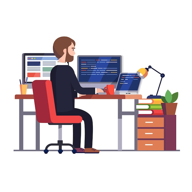 Professional programmer engineer writing code Free Vector