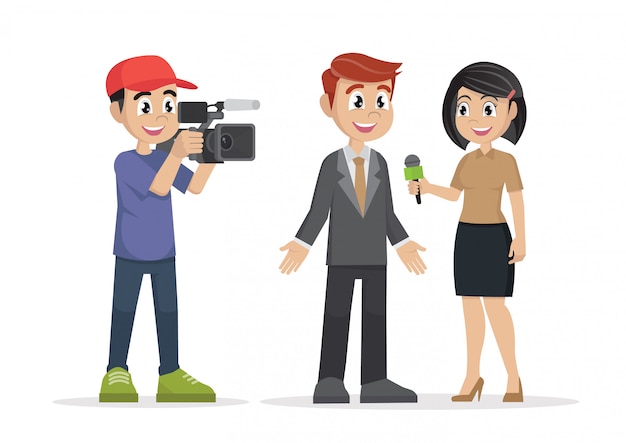 Premium Vector | Professional reporter with microphone interviews