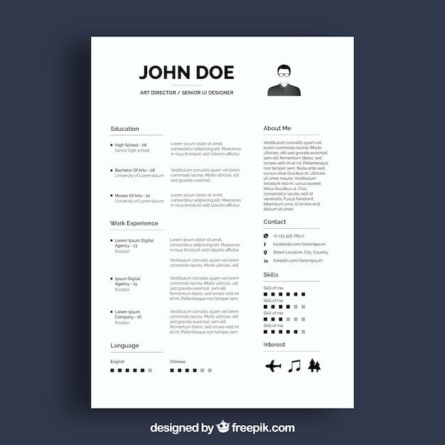 Professional white resume template Free Vector Professional white resume template Free Vector