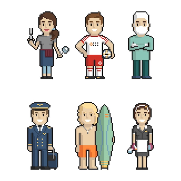 Professions Pixel Art On White Background 2 Vector Illustration