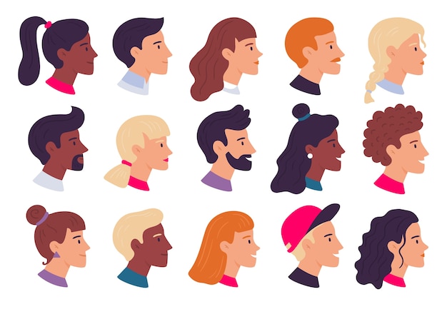 Premium Vector Profile People Portraits Male And Female Face Profiles Avatars Side Portrait And Heads Person Web User Avatar Hipster Character Portrait Isolated Flat Vector Illustration Icons Set