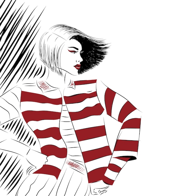 Profile of woman in striped jacket Premium Vector