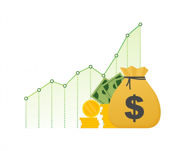 Profit money or budget. cash and rising graph arrow up, concept of ...