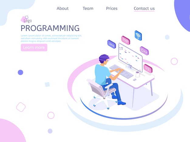 Programmer isometric landing page Premium Vector