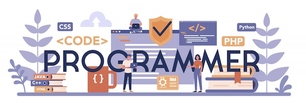 Premium Vector | Programmer typographic header concept. idea of working on