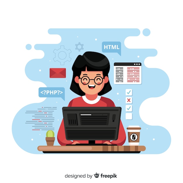 Programmer working with php Free Vector